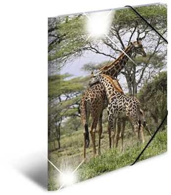 HERMA Sammelmappe A3 Giraffe, Kinder Eckspanner-Mappe aus Kunststoff mit Tier Motiv, Hochglanz-Optik, Gummizug, Innenklappen und Innendruck für Jungen und Mädchen