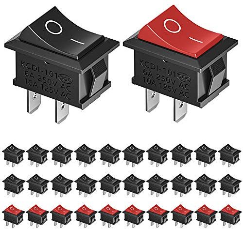 KeeYees 30 PCS Pulsante Interruttore a bilanciere AC 6A / 250V 10A / 125V 2 Pin 2 Posizioni On/off Barche Interruttore a bilanciere, Rot/Nero