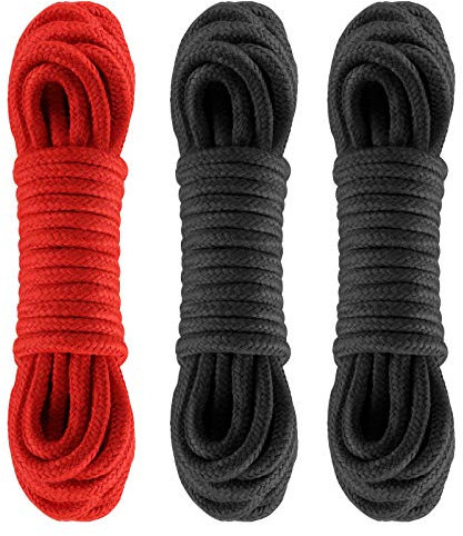 LIHAO 3x 10m Bondageseil Bondage Seile Fesselseil BDSM Schwarz Rot