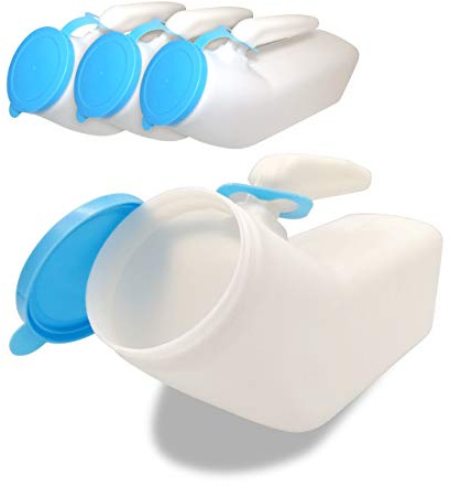 JJ CARE Urinals for Men - Pack of 4-1000ml Plastic Urine Bottles for Men, Spill Proof, Portable Male Urinal Bottle for Car, Elderly & Incontinence - Travel Urinals for Men with Blue lids
