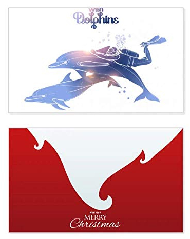 Weihnachtskarte mit englischer Aufschrift „Swim with Dolphins“, Vintage-Nachricht