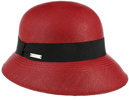 Seeberger Farletta Cloche Panamahut Sommerhut Strohhut Damenhut Panamastrohhut Strohglocke Damen - Made in Germany mit Ripsband Sommer Frühling-Sommer - One Size rot
