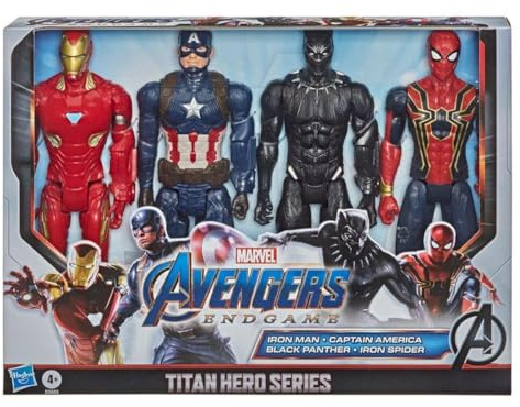 Marvel Avengers Endgame Titan Hero Series 12 Action Figures Captain America, Iron Spider, Black Panther, and Iron Man (4 Action Figures)