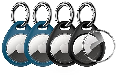 UNBREAKcable AirTag Anhänger, 4er Pack AirTag Schlüsselanhänger Schutzhülle, Air Tag Silikon Kratzfest TPU-Hülle, Keyring Abdeckung Case Cover für Schlüssel, Tasche, und Hund