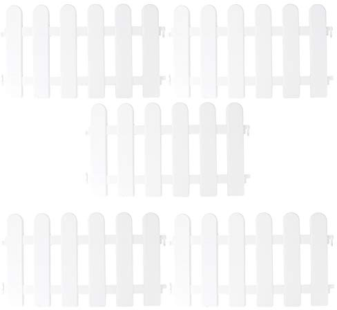 DOITOOL 5Pcs White Picket Fence, Small Garden Fencing, Small Fence Border for Xmas Tree Courtyard Indoor or Outdoor Christmas Decoration (Round Head, 50x30cm)