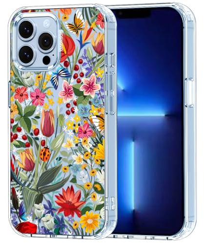 MOSNOVO Case for iPhone 13 Pro Max, [Buffertech 6.6ft Military-Grade Drop Protection] [Anti Peel Off Tech] Clear TPU Bumper Phone Case Cover Design - In The Garden