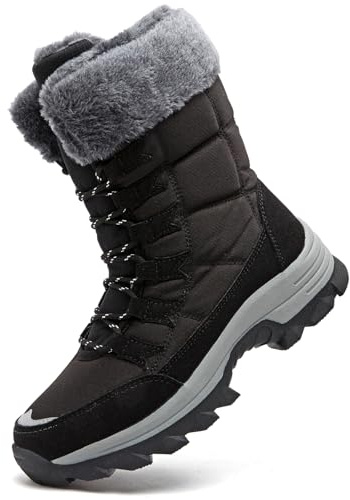 Dhinash Women's Snow Boots Waterproof Winter Boots Warm Anti-Slip Ankle Boot Fur Lined Booties Ladies Outdoor Shoes Walking Trekking Hiking Boot Black 6.5UK