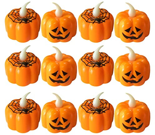 Housoutil Halloween Kürbis Set 12 Lichter Elektronische Kerze für Home für