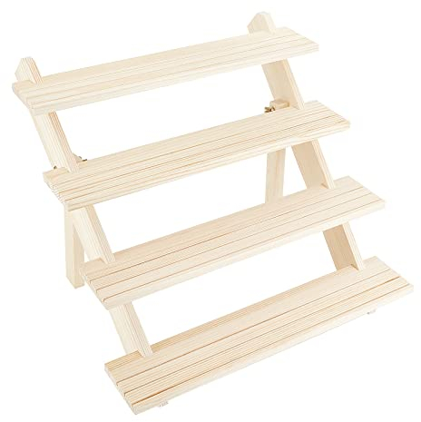 NBEADS 4-Tier Log Retail Earring Display Riser, Espositore per Biglietti di Gioielli al Dettaglio in Legno Non Finito Staccabile con Scanalatura per Collezione di Espositori per Gioielli Artigianali
