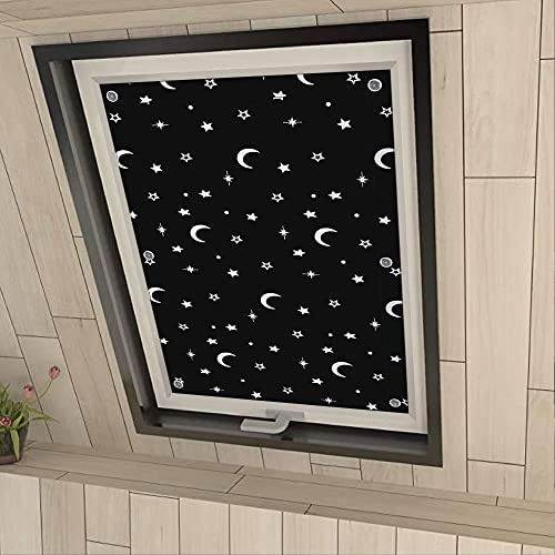 Eurohome 100% Verdunkelung Dachfenster Rollo ohne Bohren Sonnenschutz Verdunkelungsrollo mit Saugnäpfen für Velux-Fenster Mond Sterne 48x93 cm für F06/206