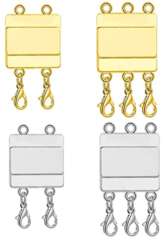 4 Stück Schichtung Magnetische Verschlüsse Magnetverschluss Kette für Halskette Armbänder Schmuck Verbindungsschnallen Mehrere Ketten Separieren Layering Verschlüsse Ketten Magnetverbinder