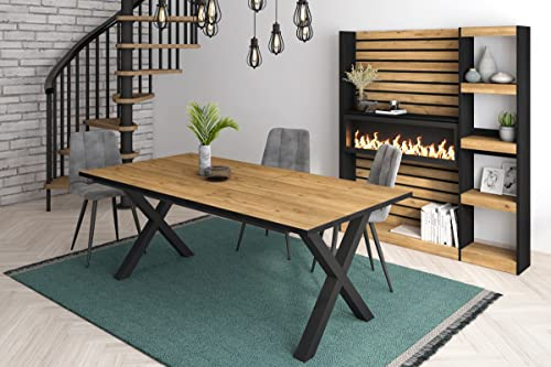 Skraut Home - Esstische | 10 Personen | 200 | Robust und stabil Dank Seiner Struktur und solide Beine | Ideal für Familienversammlungen | Eiche und Schwarze | Industrielles Stil