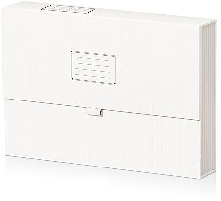 JiaWei Expanding File Folder with Magnetic Cover, 7 Pockets, File Organiser with Labels, A4 Size, Made of 2250 GSM Extra Strong Cardboard - White
