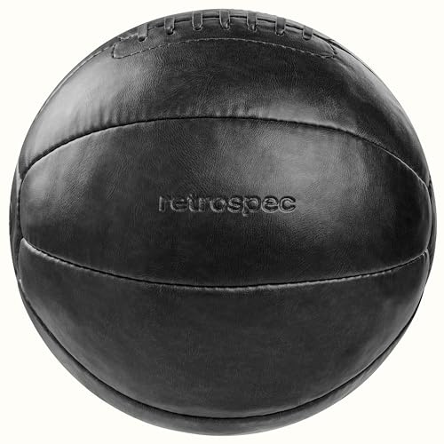 Retrospec Balón Medicinal con Peso Core de 4, 6, 8, 10, 12, 14, 16, 20, 25, 30 Libras, Cuero Vegano Suave al Tacto con Agarre Resistente para Entrenamiento de Fuerza, recuperación, Ejercicios de