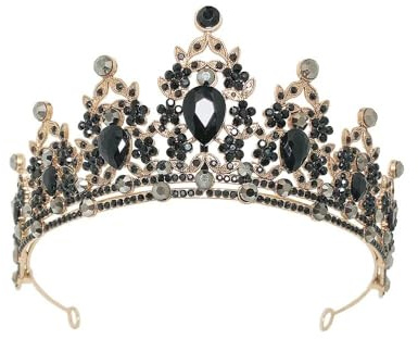 Hair jewelry crown tiaras for women Baroque Vintage Crystal Rhinestone Tiaras And Crowns More Color Queen Princess Diadems Wedding Hair Accessories Women Jewelry By BIEMBI (Size : Black)