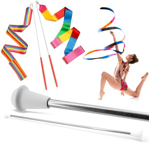 SIRCLES 26 inch Twirling Marching Baton in Stainless Steel with Rubberized Ends Mini Shaft 3/8 with 2 Dancing Ribbons (26 Inch)