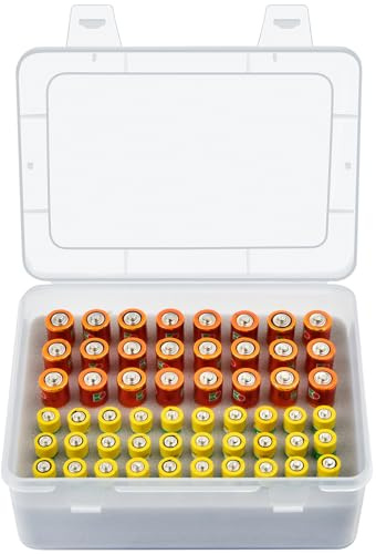 Casmilee Batterie Aufbewahrungsbox, Batteriebox Hält 24 AA & 30 AAA Batterien, Batterie Box Organizer Aufbewahrung aus Kunststoff, Batteriekasten, Akku Tasche (Nur Box)