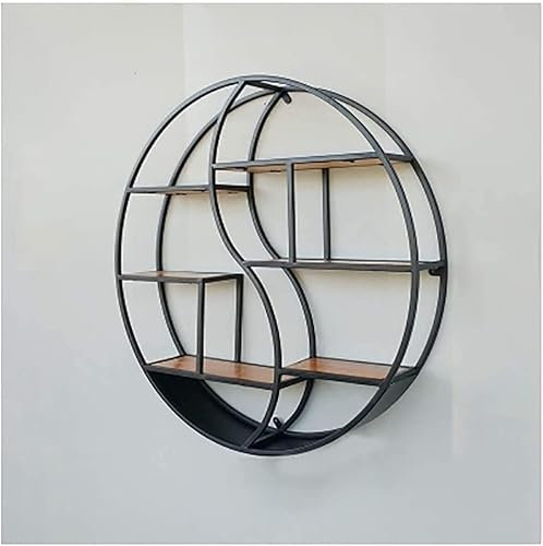Baldas flotantes, Estante flotante de pared de metal de madera maciza, redondo, multicapa, for colgar en la pared, rejilla for colgar en la pared, marco colgante de hierro forjado europeo, retro, crea