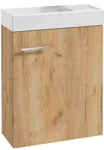 .Deftrans waschbecken gäste wc mit unterschrank 50 x 70 x 23 cm, gäste wc waschtisch, gästewaschbecken klein Set - waschbeckenunterschrank - waschtisch mit unterschrank Eiche Craft