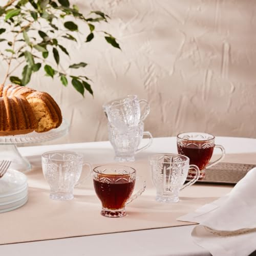 KARACA Seda - Teegläser Set für 6 Personen, Teeglas mit Henkel, 180 ml Teetassen aus Glas, Glühweingläser, Punschgläser, Kaffeetassen, Glastasse für Tee, Cappuccino, Kalte - Heiße Getränke