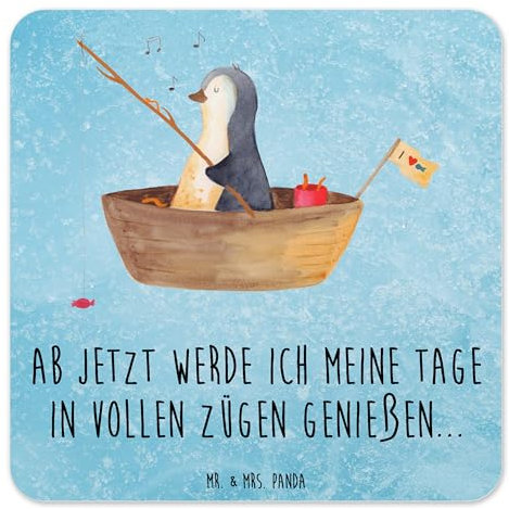 Mr. & Mrs. Panda 15er Set Untersetzer Set Pinguin Angelboot - Geschenk, Angeln, Lebenslust, Trennung, Filzuntersetzer rund, Design Untersetzer für