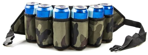 Biergürtel Bierhalter Gürtel Dosengürtel für 6 Bier Getränke Dose Flaschen, Portable Trinker Bier Soda kann Gürtelhalter für Camping Wandern Outdoor Party (Tarnung)