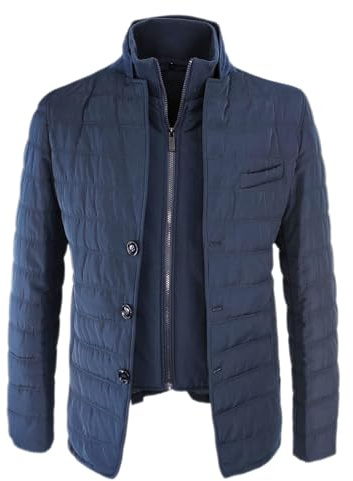 VEQUÈ Giubbotto Uomo Invernale Giacca Imbottita Casual Maniche Lunghe Zip Giubbino Sartoriale Giaccone Elegante Piumino (IT, Testo, L, Regular, Regular, BLU)