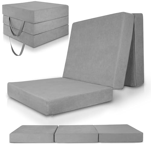 Beautissu Klappmatratze Gästebett faltbar inkl. Husse Faltmatratze waschbar | 75x195cm Grau extra dick 14cm Visco-Matratze Härtegrad H3 hoher Schlafkomfort Gästematratze klappbar optimaler Premium L