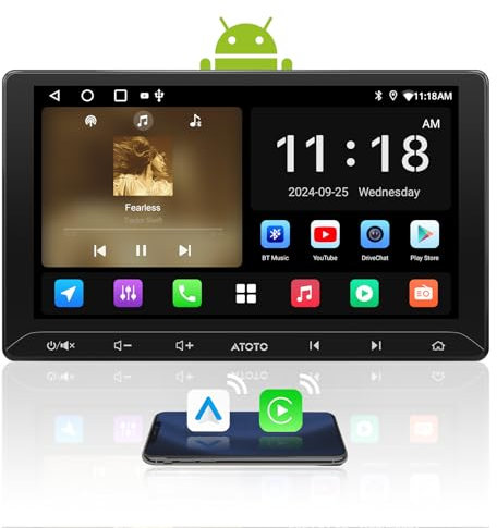 ATOTOZONE A5L 10.1inch Android Double DIN Car Stereo, WiFi/Bluetooth/USB Tethering, Wireless CarPlay/Android Auto, Touchscreen Car Radio, 24B-EQ DSP, MirrorLink, 2G+32G, FM/RDS, AI Chat, GPS Tracking
