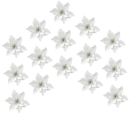 OFFSCH 13 cm Silber Künstliche Blume Weihnachtsbaum Dekorative Prop 15 Pcs Glitter Blumen