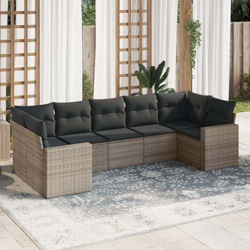 Iiaky 7-TLG. Garten-Sofagarnitur mit Kissen Gartengarnitur Set Lounge MöBel Outdoor LoungemöBel Balkon Grau Poly Rattan - 3219380
