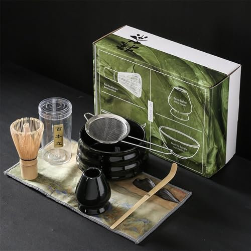 Juego de té japonés Matcha, 7 piezas de cuenco de cerámica Matcha, soporte for batidor de cerámica, batidor Matcha, cuchara, tamiz, carrito Matcha, kit for hacer té, kit de té japonés hecho a mano for