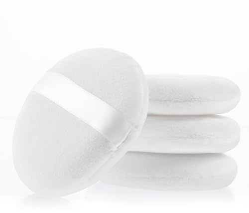Tucnoeu 4 borlas de polvo lavables ultrasuaves de 10 cm, reutilizables, lavables, para polvos corporales, redondas, para arreglar el polvo, polvos corporales (blanco)