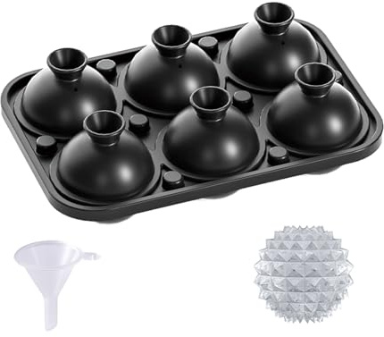 Ice Sphere Mould for Whiskey Crystal Ice Cubes Mold Flexible Ice Mould Easy-Release Ice Cube Trays with Lid 6x5Cm Perfect Etched Large Ice Ball Maker for Cocktails Bourbon Whiskey