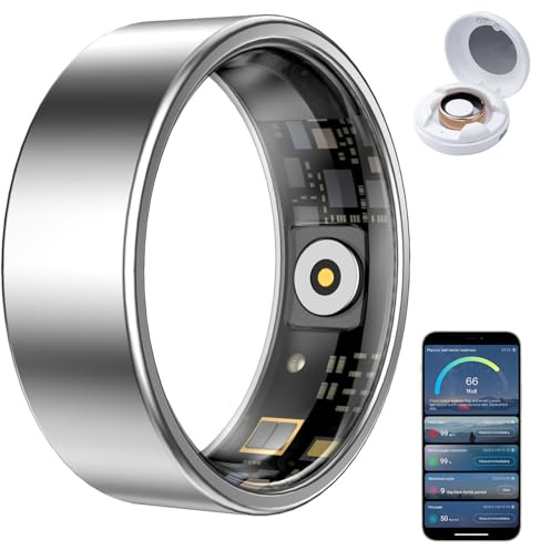 HPLSZCN Smart Ring, Size First, Health Ring No App Subscription, Heart Rate, Blood Oxygen, Fitness Monitor, Sleep Tracker, Women’s Health, Up to 7-Day Battery, Smart Rings for Men/Women (Silver, 9)