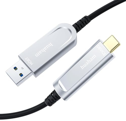 huaham Cavo USB A a USB C in fibra ottica, 10 m, trasmissione a lunga distanza, sottile tipo 3.2, AOC 10 Gbps Ultra High Speed USB per VR, Xbox 360, laptop, ecc