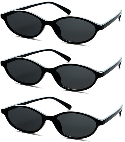 Unning 3 Stück Oval Sonnenbrille Set Damen,Vintage Cateye Sonnenbrillen Neon Lustige Schmal Brillen für Damen