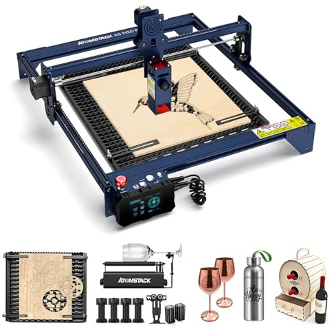 ATOMSTACK A5 M50 Pro Laser Graviermaschine mit F3 Schutzplatte und R3 Pro Laser-Rotationswalze, 40 W Offline Lasergravierer, DIY Laser Cutter Lasergravur für Holz Metall Acryl Leder