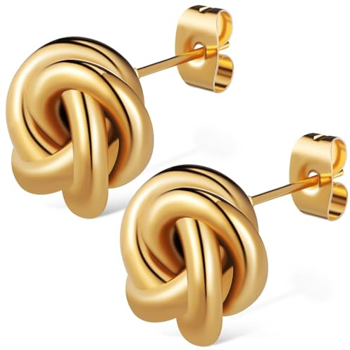 Warmhm 1 Paire Boucles Oreilles Nœud Chunky pour Femmes Boucles Oreilles Acier Inoxydable Doré Élégantes et Légères Parfaites pour Toutes Occasions et