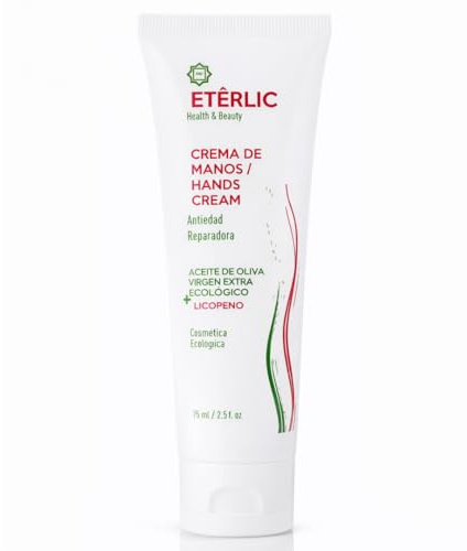Crema Manos Reparadora Eterlic – Crema de Manos y Pies Ecológica con Aceite de Oliva Virgen Extra, Manteca de Karité y Caléndula – Reparadora, Antiedad y Suavizante – 75 ml