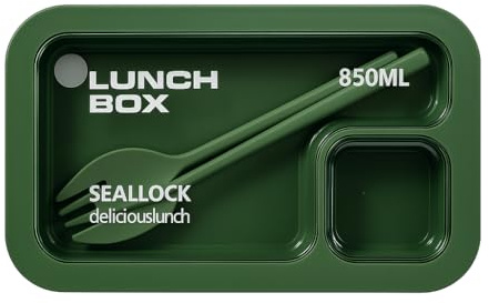 Generico Lunch Box Porta Pranzo con Scomparti - Contenitore Ermetico per Scuola, Ufficio e Pic-nic - Bento Box in Plastica Alimentare - Senza BPA - Vari Colori (VERDE)