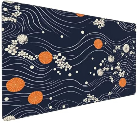 Tapis de Souris XXL Bleu Marine 1200 x 600 x 3 mm, Grand Tapis de Souris Gamer Lignes Blanches sous Main Bureau à Bords Cousus, Mouse Pad avec Base en Caoutchouc Antidérapante pour Maison -MP455