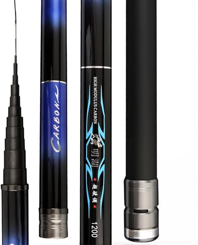 Gumatea Tragbare Carbon Angelrute karpfenrute stipprute Angelruten Supersteif Ultraleicht 28 Ton Teleskopstange Stick 7.2m 8m 9m 10m 11m 12m 13m Fern Grosser Fisch Angelausrüstung(8m)