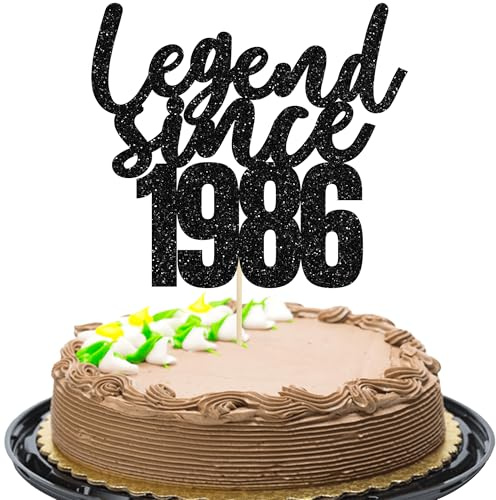 Gyufise 1 Pack Legend Since 1986 Cake Topper Glitter Men Women 40th Birthday Cake Decoration for Cheers to 40 Years 40th Birthday Wedding Anniversary Party Supplies Black