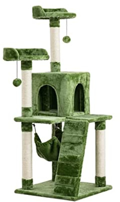 TOTIKI Arbol Rascador Gato Torre De Gato Verde Matcha, Árbol Actividades, Marco Escalada Grande para Gatos con Hamaca, Poste Rascador para Escalera, Muebles para Torre para Gatos