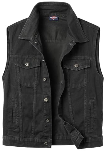 Oralidera Gilet di Jeans Uomo Denim Gilets Vintage Giubbotto in Jeans Smanicato Biker Gilet da Moto, Nero, S