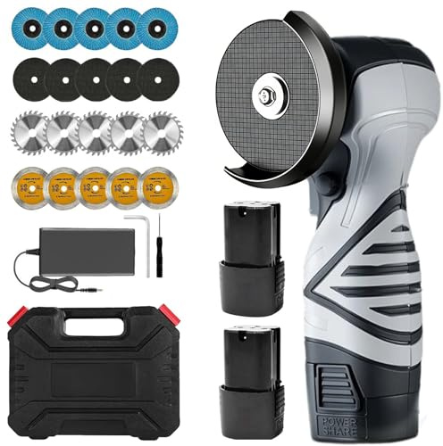 Cordless Brush Angle Grinder Kit, 13000RPM Mini Grinder with 2pcs 16.8V 2000mAh Batteries and 20 Cutting Discs, Power Angle Grinder Tool for Tile Concrete Metal Wood Cutter