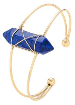 APXXAIBO Natural Crystal Hexagonal Column Open Cuff Bracelet, Hand-Wrapped Luxury Energy Bangle (6,One Size)