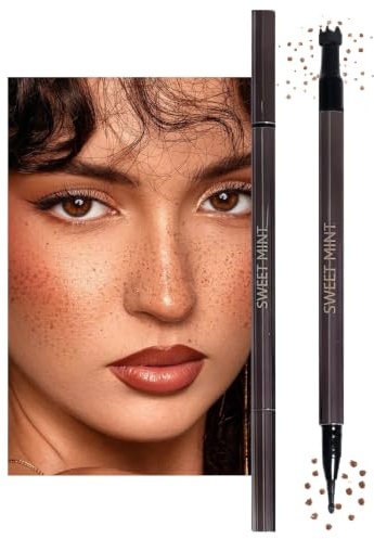 Fräknar penna fräknar Pen, 2-i-1 falsk fräknar stamp & eyeliner, vattentät och hållbar, naturligt utseende henna bruna fräknar, sminkpenna för solkyssad look