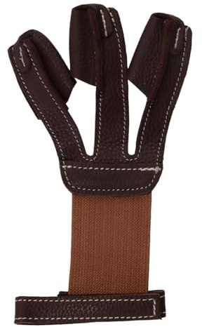 Riven Guante de tiro con arco, guante protector ajustable de 3 dedos, soporte de cuero, accesorio de tiro con arco (marrón)